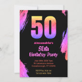 50e verjaardag Neon Pink Glitter Party Uitnodiging (Voorkant)