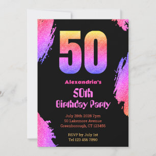 50e verjaardag Neon Pink Glitter Party Uitnodiging