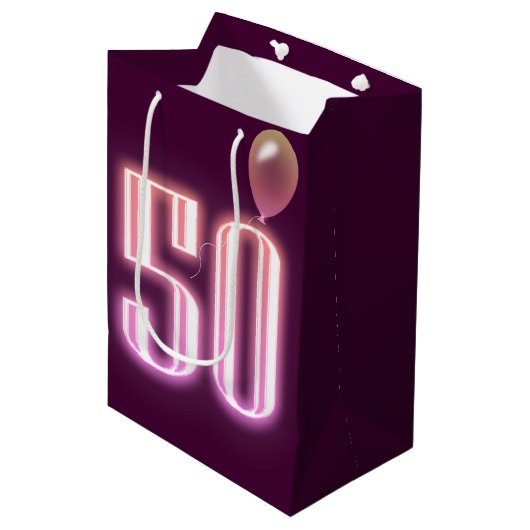 50e verjaardag Neon Sign. en ballon Medium Cadeauzakje (Voorkant Gekanteld)