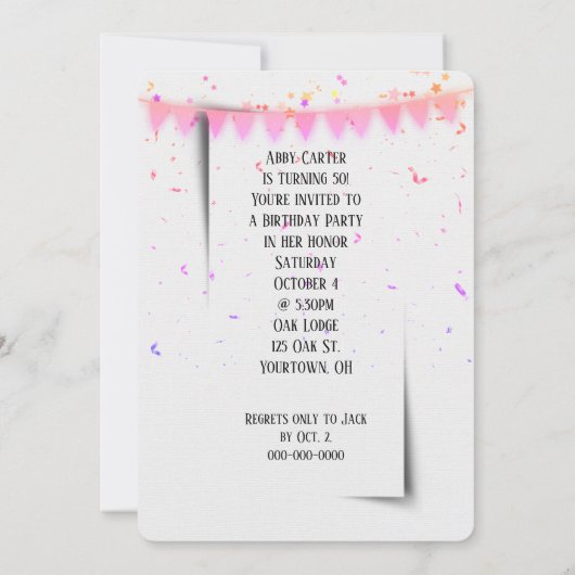 50e verjaardag Neon Sign On Black Invitation Kaart (Achterkant)