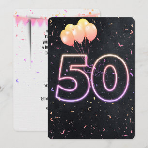 50e verjaardag Neon Sign On Black Invitation Kaart