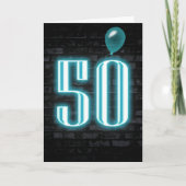 50e verjaardag Neon Sign on Brick Kaart (Voorkant)