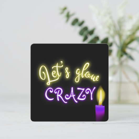 50e verjaardag Neon Sign. with Candle Kaart (Staand voorkant)