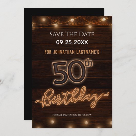 50e verjaardag Neon sparen de Uitnodiging van de D (Voorkant / Achterkant)