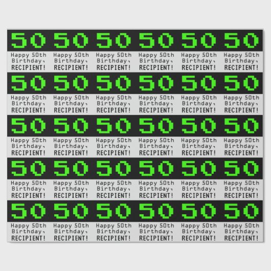 50e verjaardag - Nerdy / Geeky Style "50" en naam Cadeaupapier (Vlak)