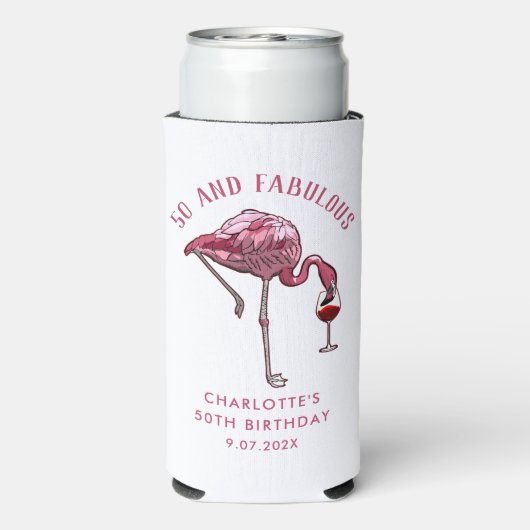 50e verjaardag nieuwigheid flamingo swag seltzer blikjeskoeler (Seltzer Achterkant)