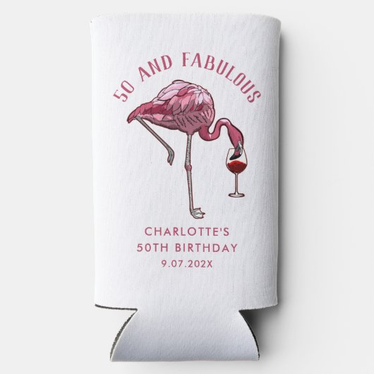 50e verjaardag nieuwigheid flamingo swag seltzer blikjeskoeler (Achterkant)