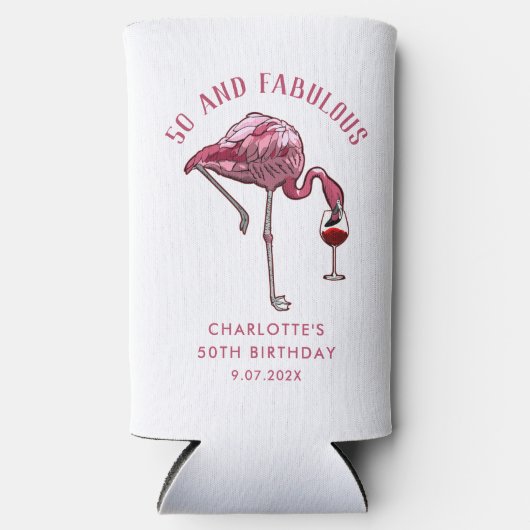50e verjaardag nieuwigheid flamingo swag seltzer blikjeskoeler (Voorkant)