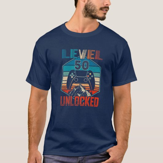 50e verjaardag  niveau 50 ontgrendelde videogame t-shirt (Voorkant)