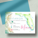 50e verjaardag nodigt uit tot Zuid-Florida Kaart<br><div class="desc">Vier in stijl met deze tropische 50e verjaardagsuitnodiging, perfect voor een 50-jarig en fantastisch feest of een leuk meisjesweekend in Miami of Zuid-Florida! Met mijn originele waterverf-kunstwerk - compleet met oceaangolven, flamingo's, palmbomen, een tropische cocktail, een retro-auto en een aangepaste Florida-kaart - brengt deze uitnodiging voor een verjaardagsfeestje levendige tropische...</div>
