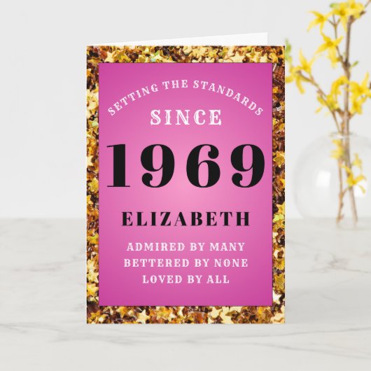 50e verjaardag normen geboren 1969 roze gouden ste kaart (Gele Bloem)