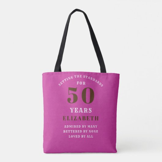 50e verjaardag normen Schattige roze Jouw naam toe Tote Bag (Achterkant)