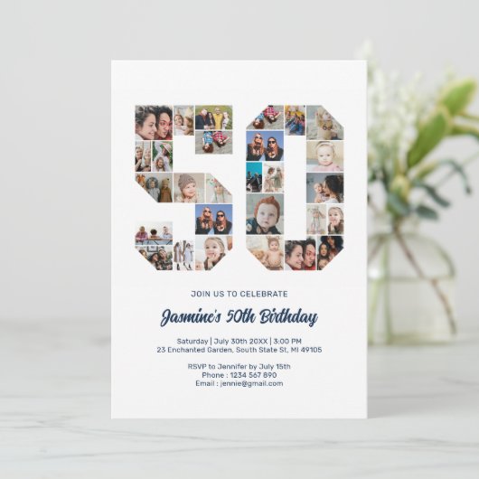 50e verjaardag nummer 50 Aangepaste foto-Collage Kaart (Staand voorkant)