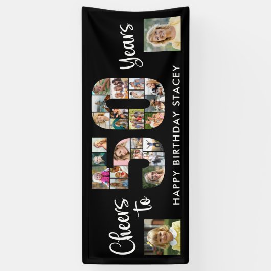 50e verjaardag nummer 50 foto collage juichen spandoek (Verticaal)