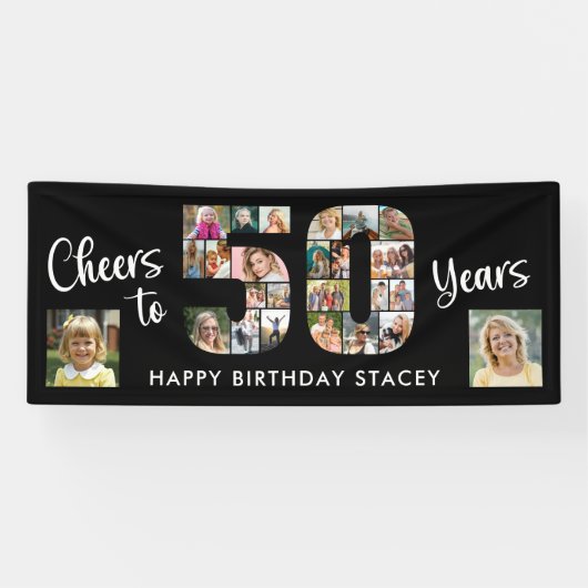 50e verjaardag nummer 50 foto collage juichen spandoek (Horizontaal)