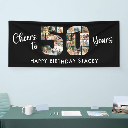 50e verjaardag nummer 50 foto collage juichen spandoek (Beurs)