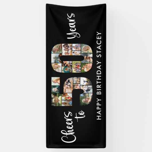 50e verjaardag nummer 50 foto collage juichen spandoek (Verticaal)