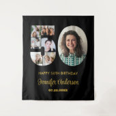 50e verjaardag nummer 50 fotocollage modern zwart wandkleed (Voorkant)