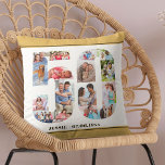 50e verjaardag nummer 50 fotocollage neutraal kussen<br><div class="desc">Gepersonaliseerd 50e verjaardagscadeau. Dit op maat gemaakte sierkussen heeft een nette fotocollage in de vorm van een nummer 50 met neutrale beige zand / gedempte gele randen en bronzen moderne typografie. De sjabloon is klaar voor u om uw foto's toe te voegen, met de klok mee rond elk nummer werken,...</div>