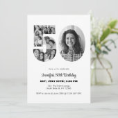 50e verjaardag nummer 50 fotocollage zwart wit kaart (Staand voorkant)
