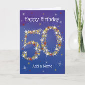 50e verjaardag - nummer 50 in sterren - blauw - le kaart (Voorkant)