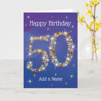 50e verjaardag - nummer 50 in sterren - blauw - le kaart