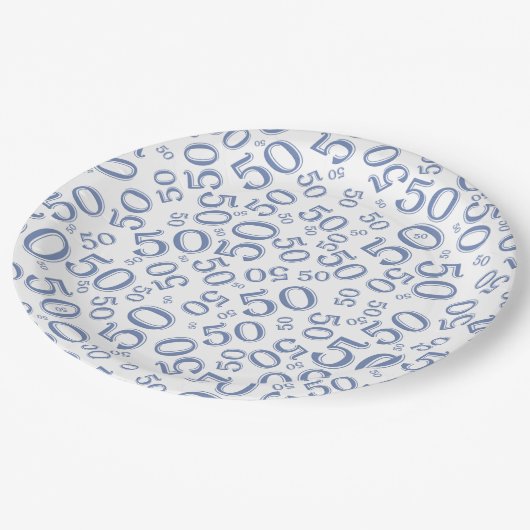 50e verjaardag Nummer patroon blauw/wit Papieren Bordje (Gekanteld)