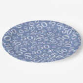 50e verjaardag Nummer patroon blauw/wit Papieren Bordje (Gekanteld)