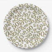 50e verjaardag Nummer patroon Gold/wit Papieren Bordje (Voorkant)