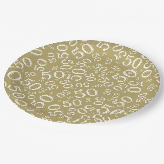50e verjaardag Nummer patroon Gold/wit Papieren Bordje (Gekanteld)