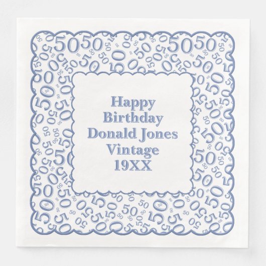 50e verjaardag nummer patroon Scallops blauw/wit Servet (Voorkant)