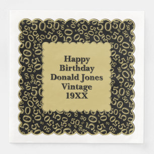 50e verjaardag nummer patroon Scallops zwart goud Servet
