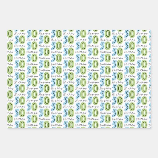 50e verjaardag nummers groen blauw inpakpapier vel (Voorkant)