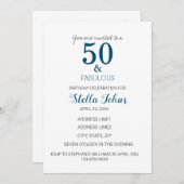 50e verjaardag Ocean Blue Minimal Elegant Fifty Kaart (Voorkant / Achterkant)