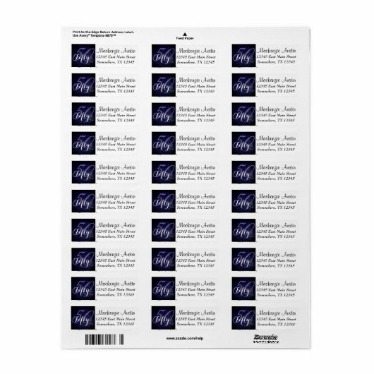 50e verjaardag of Jubileum | Paars en wit Etiket (Full Sheet)