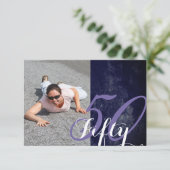 50e verjaardag of Jubileum | Paars en wit Kaart (Staand voorkant)