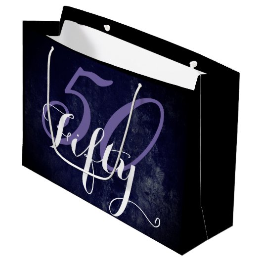 50e verjaardag of Jubileum | Paars en wit Large Cadeautasje (Voorkant Gekanteld)