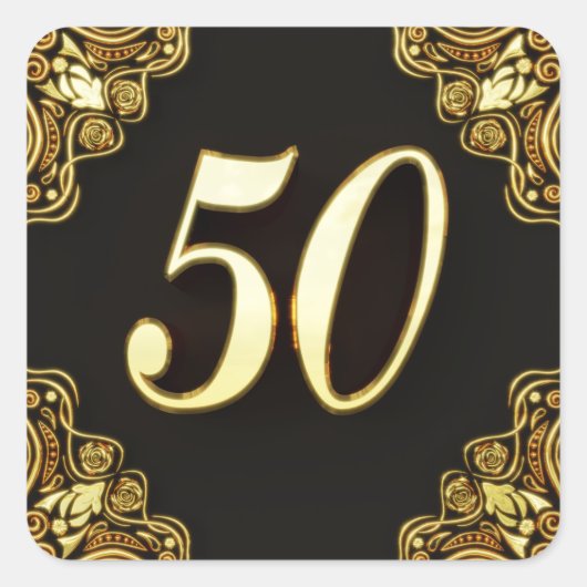 50e verjaardag of Jubileum Regal Gold en Black Vierkante Sticker (Voorkant)