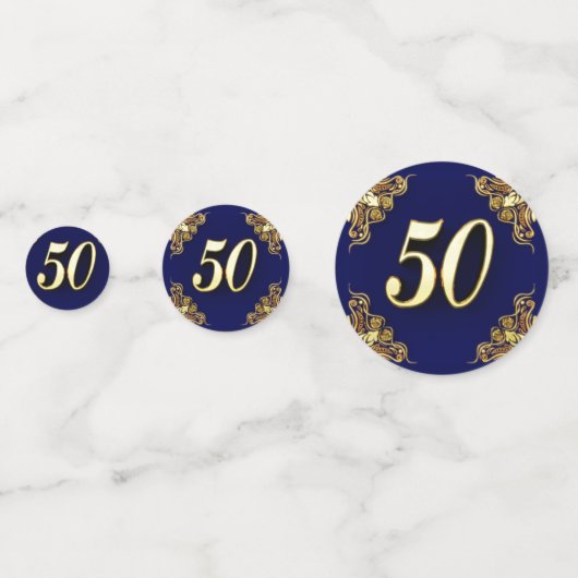 50e verjaardag of Jubileum Regal Gold en Blue Confetti (Achterkanten)