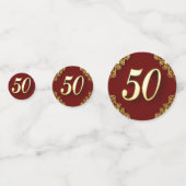 50e verjaardag of Jubileum Regal Gold en Red Confetti (Achterkanten)