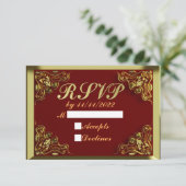 50e verjaardag of Jubileum Regal Gold en Red RSVP Kaartje (Staand voorkant)
