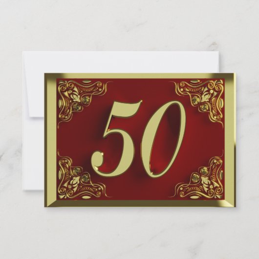 50e verjaardag of Jubileum Regal Gold en Red RSVP Kaartje (Achterkant)