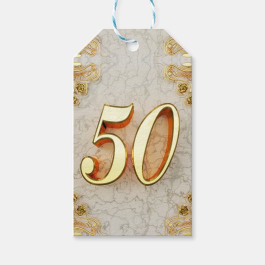 50e Verjaardag of Jubileum Regal Goud en Marmer Cadeaulabel (Voorkant)