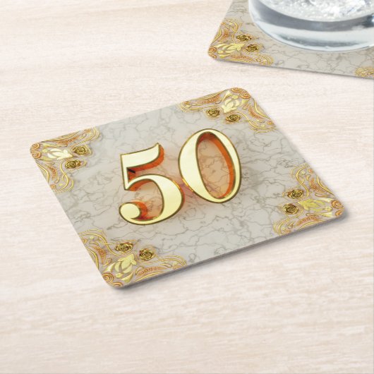 50e Verjaardag of Jubileum Regal Goud en Marmer Kartonnen Onderzetters (Schuin)