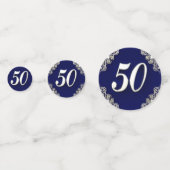 50e verjaardag of Jubileum Regal Silver Blue Confetti (Voorkanten)