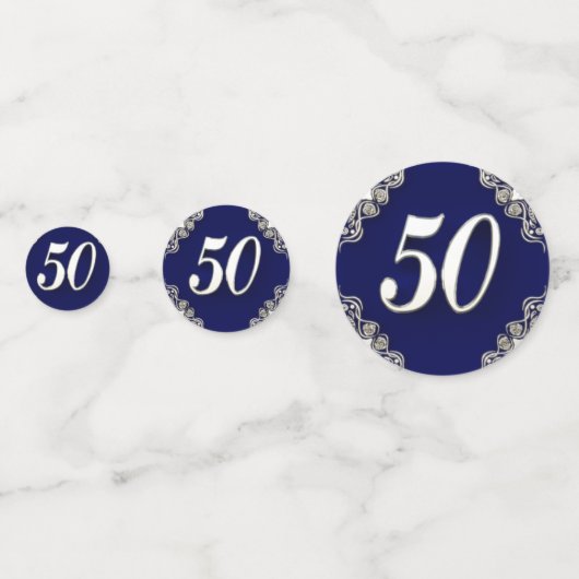 50e verjaardag of Jubileum Regal Silver Blue Confetti (Voorkanten)