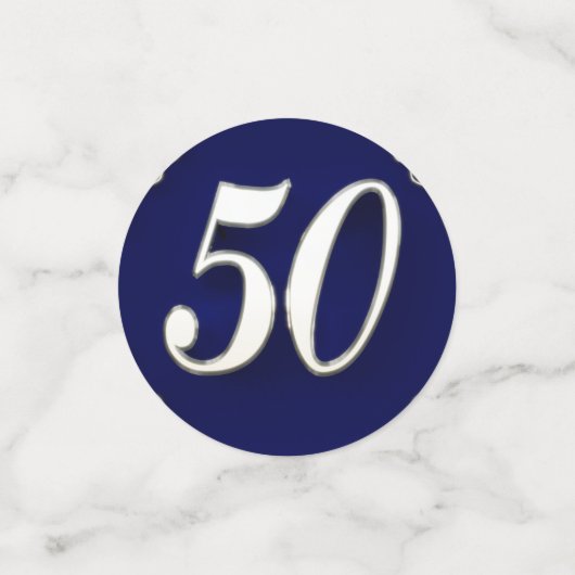 50e verjaardag of Jubileum Regal Silver Blue Confetti (Kleine voorkant)