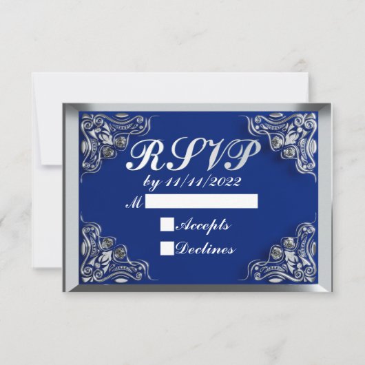 50e verjaardag of Jubileum Regal Silver Blue RSVP Kaartje (Voorkant)