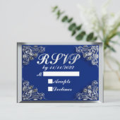 50e verjaardag of Jubileum Regal Silver Blue RSVP Kaartje (Staand voorkant)