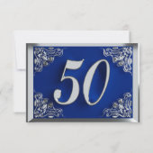 50e verjaardag of Jubileum Regal Silver Blue RSVP Kaartje (Achterkant)